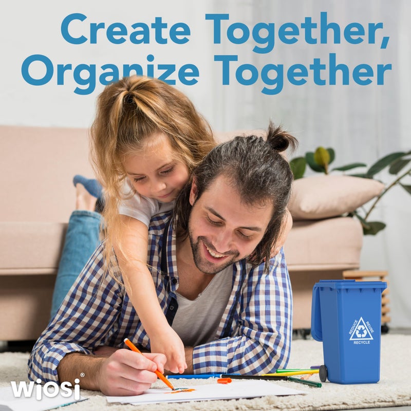 Wiosi Mini Garbage Trash Pen Holder for Desk | Tiny Recycle Bin Pencil Holder Green & Blue, Pack of 2 | Storage for Pencil & Pen | Office Stationery to Organize The Desk | Ideal for Student Work - Image 2
